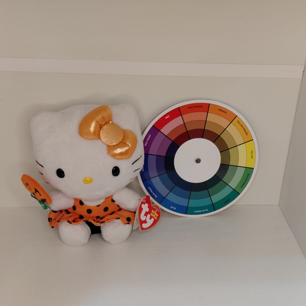 Ty Hello Kitty Plush Orange Polka Dress, Metallic Bow by Beanie Babies Company - Picture 11 of 13